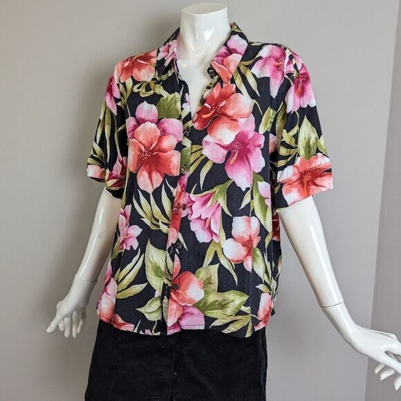 Caribbean Joe Floral Hawaiian Shirt – Tropical Button-Up – XL Short Sleeve - Picture 1 of 7